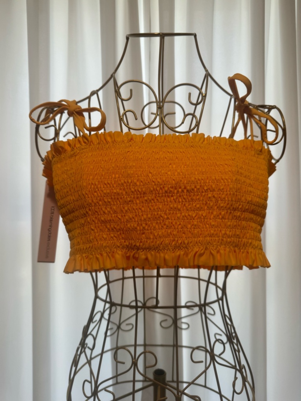 Aqua Smocked Yellow Crop Top with Tie Straps
